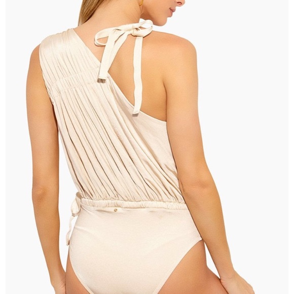 DEREK LAM STUNNING Asymmetric Ruched Tie Swimsuit - Picture 3 of 6